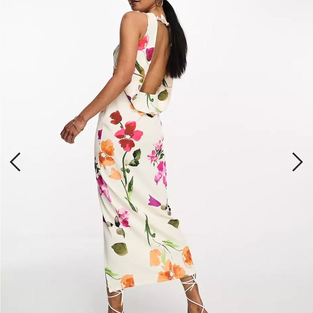 NWT ASOS DESIGN formal plunge midi dress with cowl back in ivory floral
